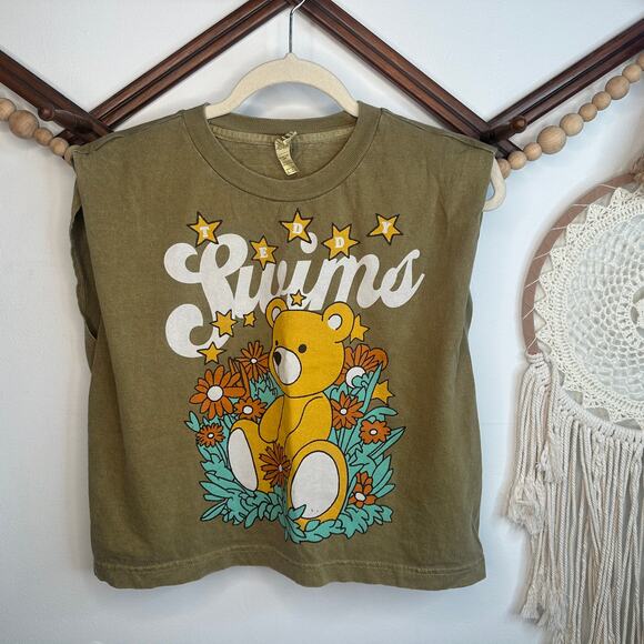 American Apparel Teddy Swims Graphic Cropped Muscle T - Picture 1 of 3
